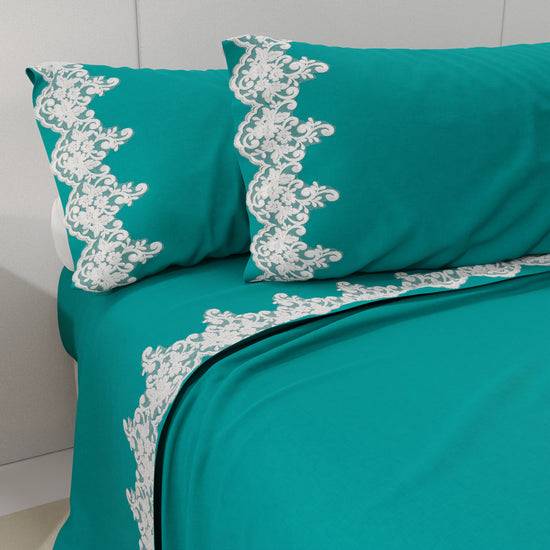 PETTI Lenzuola Percalle con Pizzo, Lenzuola Matrimoniali Cotone Ottanio Economico