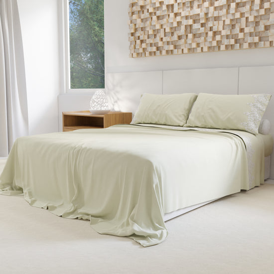 PETTI Lenzuola Percalle con Pizzo, Lenzuola Matrimoniali Cotone Panna Outlet