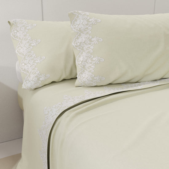 PETTI Lenzuola Percalle con Pizzo, Lenzuola Matrimoniali Cotone Panna Outlet