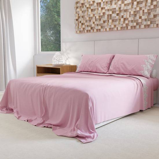 PETTI Lenzuola Percalle con Pizzo, Lenzuola Matrimoniali Cotone Rosa Online