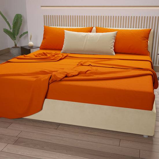 PETTI Set Lenzuola Matrimoniali, Singole, Una Piazza e Mezza, 100% Cotone, Arancio 2025