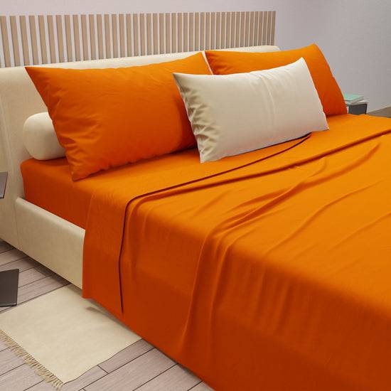 PETTI Set Lenzuola Matrimoniali, Singole, Una Piazza e Mezza, 100% Cotone, Arancio 2025