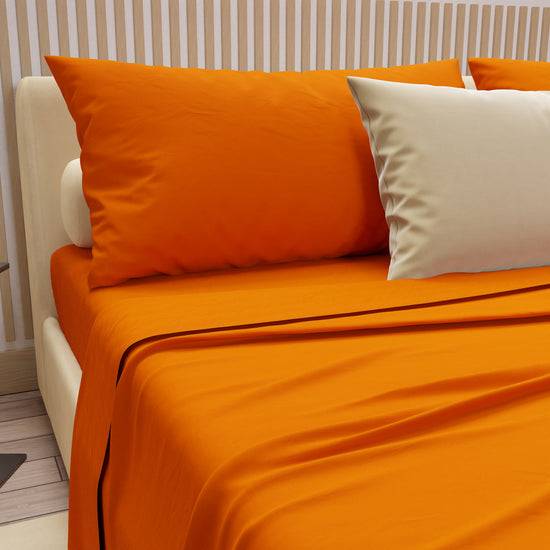 PETTI Set Lenzuola Matrimoniali, Singole, Una Piazza e Mezza, 100% Cotone, Arancio 2025