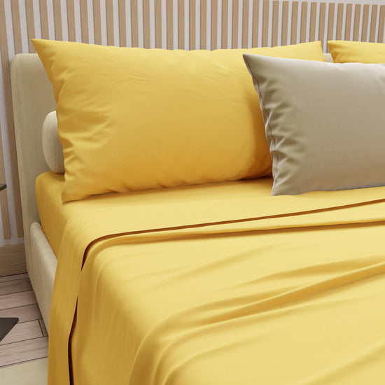 PETTI Lenzuola Matrimoniali, Singole, Una Piazza e Mezza, 100% Cotone, Giallo In Linea