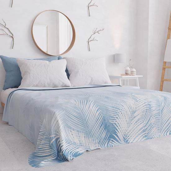 PETTI Copriletto Estivo, Coperta Leggera, Lenzuola Copriletto, Foglia Celeste Presa