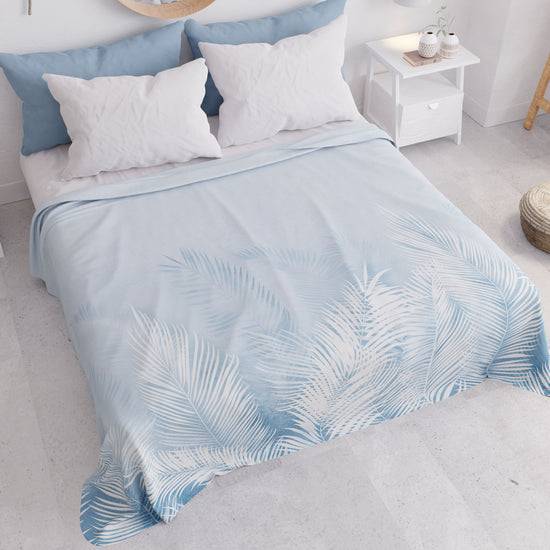PETTI Copriletto Estivo, Coperta Leggera, Lenzuola Copriletto, Foglia Celeste Presa