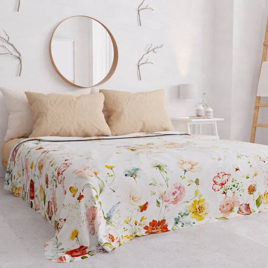 PETTI Copriletto Estivo, Coperta Leggera, Lenzuola Copriletto, Floreale Beige Offerta