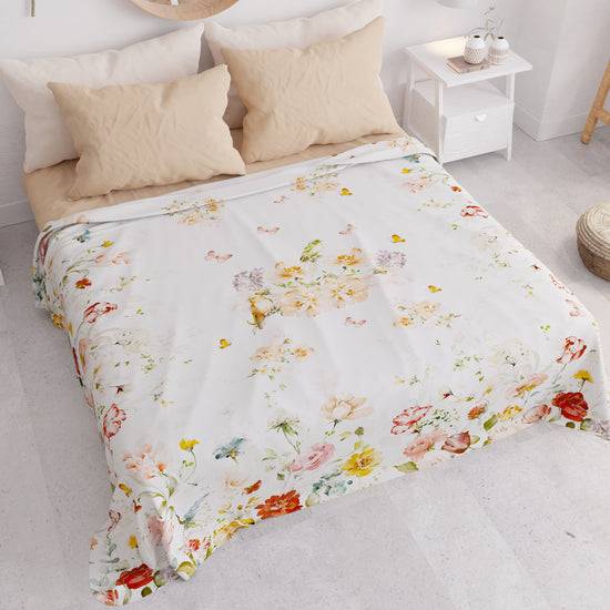 PETTI Copriletto Estivo, Coperta Leggera, Lenzuola Copriletto, Floreale Beige Offerta