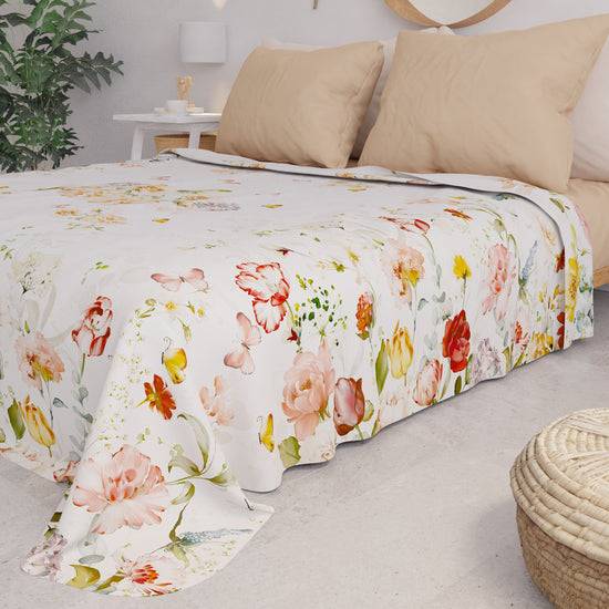 PETTI Copriletto Estivo, Coperta Leggera, Lenzuola Copriletto, Floreale Beige Offerta