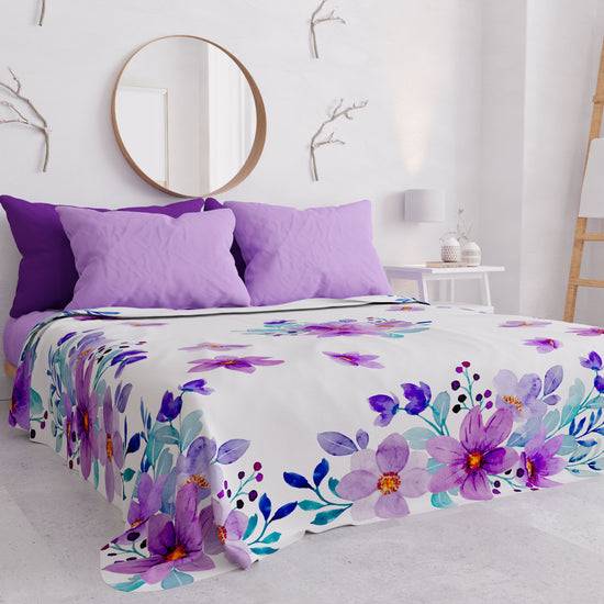 PETTI Copriletto Estivo, Coperta Leggera, Lenzuola Copriletto, Floreale Viola Online