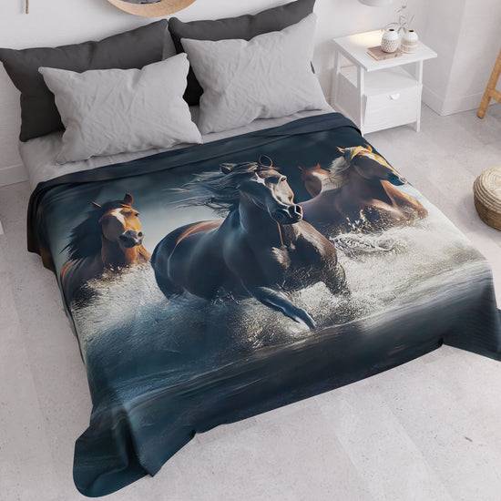 PETTI Copriletto Estivo, Coperta Leggera, Lenzuola Copriletto, Horses Nuova