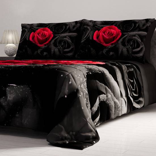 PETTI Trapuntino Copriletto Primaverile Autunnale in Stampa Digitale Black Roses Saldi