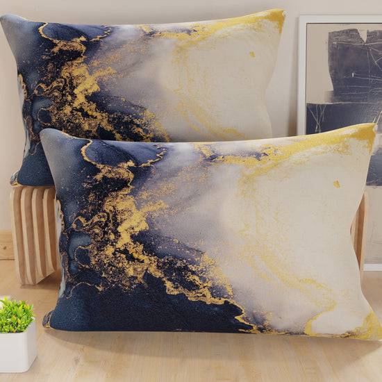 PETTI Federe, Federe Cuscini in Stampa Digitale, Marble Blu Grande vendita