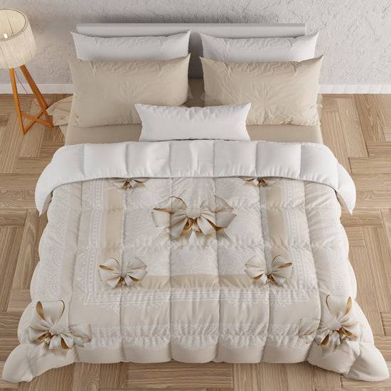 PETTI Piumone, Trapunta Matrimoniale, Singola, Piazza e Mezza, Fiocco Beige Promozione temporanea