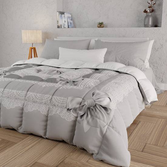 PETTI Piumone, Trapunta Matrimoniale, Singola, Piazza e Mezza, Fiocco Grigio Fino al 50% di sconto
