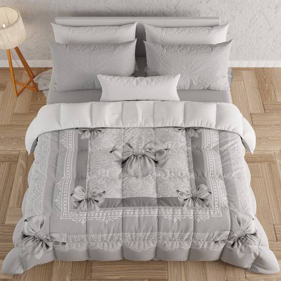 PETTI Piumone, Trapunta Matrimoniale, Singola, Piazza e Mezza, Fiocco Grigio Fino al 50% di sconto