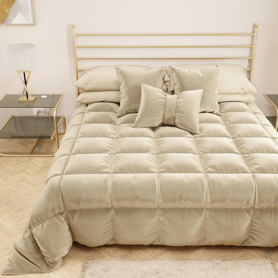PETTI Trapunta, Trapunta Invernale Double Face in Morbido e Caldo Velluto Panna Shopping Online