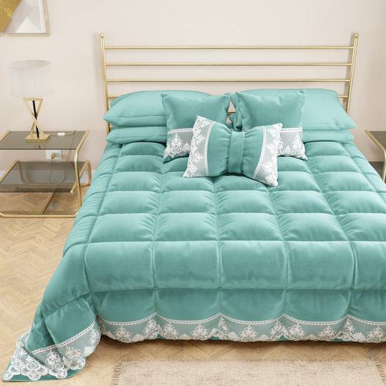 PETTI Trapunta Invernale in Morbido e Caldo Velluto e Balza con Pizzo Rebrodè Tiffany By Sissy Economico