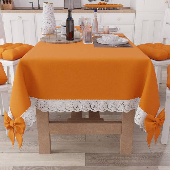 PETTI Tovaglia da Tavola Shabby Chic Copritavolo con Pizzo e Fiocchi Arancio Vendita Calda