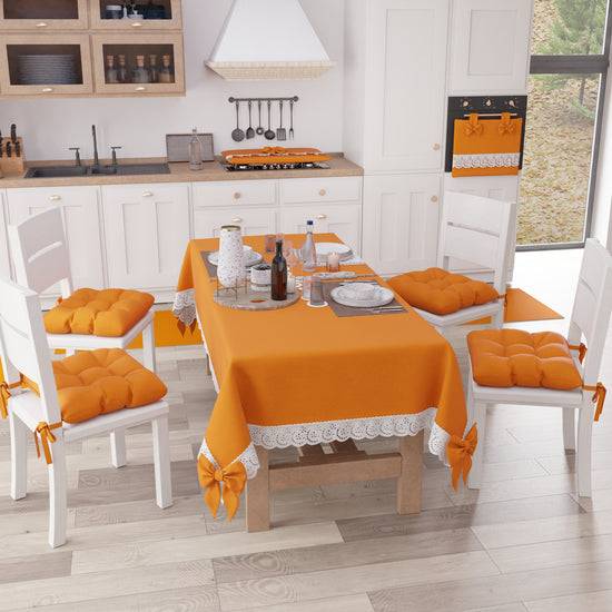 PETTI Tovaglia da Tavola Shabby Chic Copritavolo con Pizzo e Fiocchi Arancio Vendita Calda