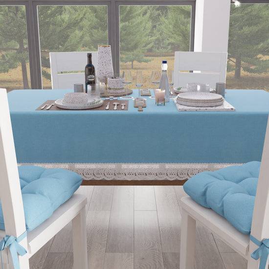 PETTI Tovaglia da Tavola Shabby Chic Copritavolo con Pizzo e Fiocchi Celeste Vendita Economica