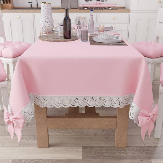 PETTI Tovaglia da Tavola Shabby Chic Copritavolo con Pizzo e Fiocchi Rosa I Più Venduti