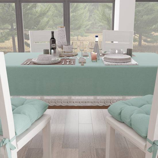 PETTI Tovaglia da Tavola Shabby Chic Copritavolo con Pizzo e Fiocchi Verde Acqua Negozio