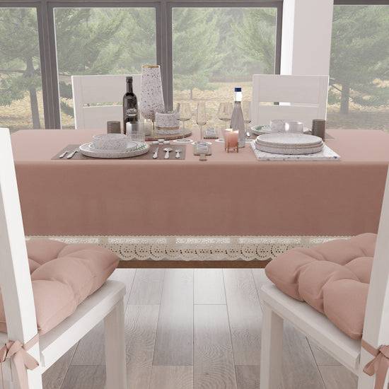 PETTI Tovaglia da Tavola Shabby Chic Copritavolo con Pizzo e Fiocchi Cipria Nuova