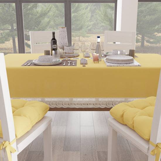 PETTI Tovaglia da Tavola Shabby Chic Copritavolo con Pizzo e Fiocchi Giallo Moda
