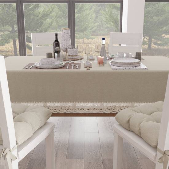 PETTI Tovaglia da Tavola Shabby Chic Copritavolo con Pizzo e Fiocchi Beige Spedizione gratuita