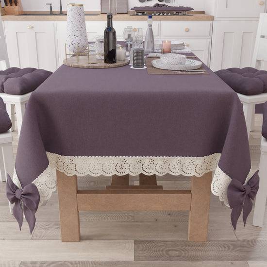PETTI Tovaglia da Tavola Shabby Chic Copritavolo con Pizzo e Fiocchi Malva Sconto di tempo limitato