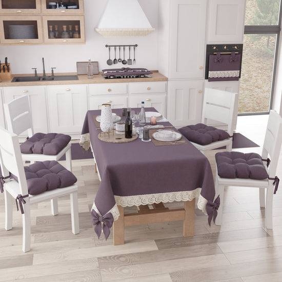 PETTI Tovaglia da Tavola Shabby Chic Copritavolo con Pizzo e Fiocchi Malva Sconto di tempo limitato
