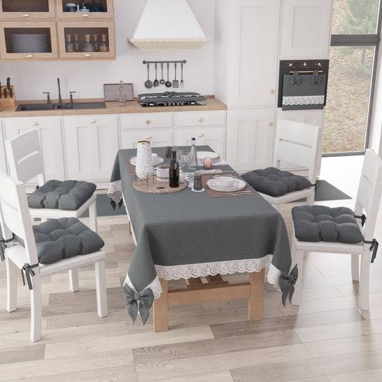 PETTI Tovaglia da Tavola Shabby Chic Copritavolo con Pizzo e Fiocchi Grigio Scuro Prezzo di fabbrica