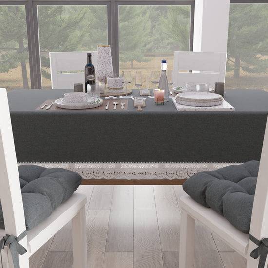 PETTI Tovaglia da Tavola Shabby Chic Copritavolo con Pizzo e Fiocchi Grigio Scuro Prezzo di fabbrica