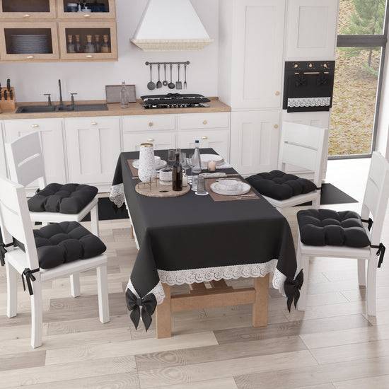 PETTI Tovaglia da Tavola Shabby Chic Copritavolo con Pizzo e Fiocchi Nero Offerta speciale