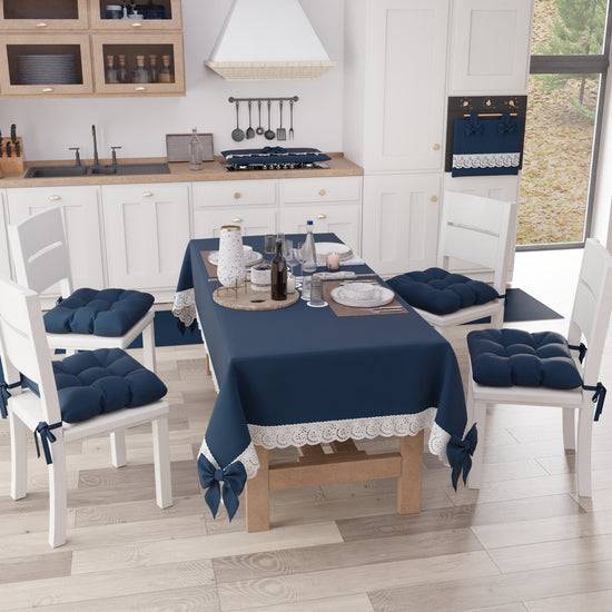 PETTI Tovaglia da Tavola Shabby Chic Copritavolo con Pizzo e Fiocchi Blu Notte Comprare a buon mercato