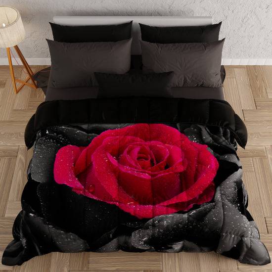PETTI Piumone, Trapunta Matrimoniale, Singola, Piazza e Mezza, Black Roses Limitato a 3 giorni