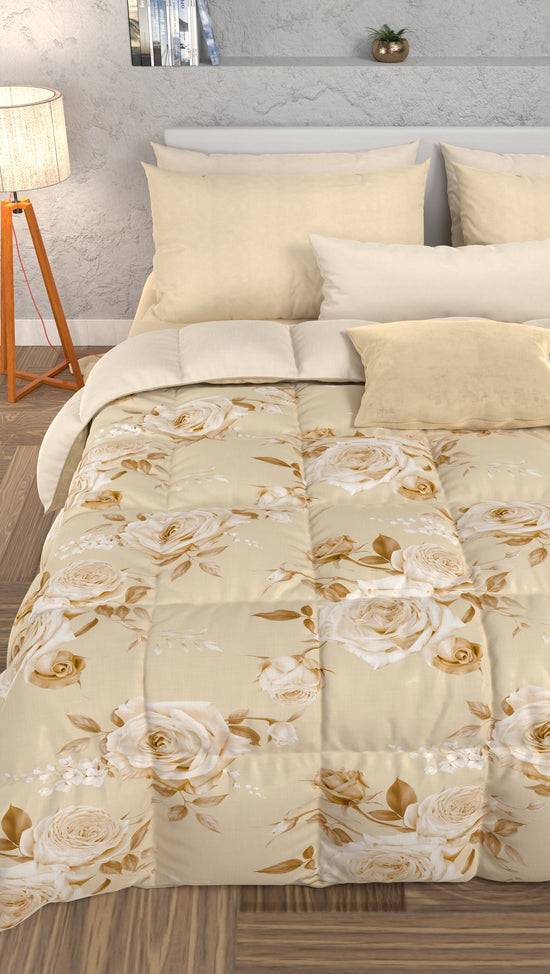 PETTI Piumone, Trapunta Matrimoniale, Singola, Piazza e Mezza, Floreale 21 Beige Convenienza