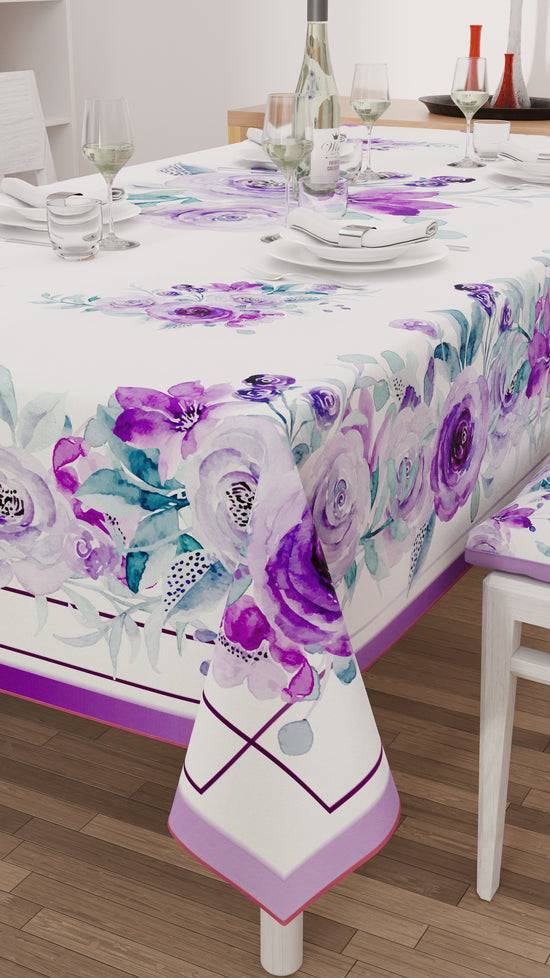 PETTI Tovaglia da tavola Antimacchia, Copritavolo da Cucina, Floreale Viola Fornitura limitata