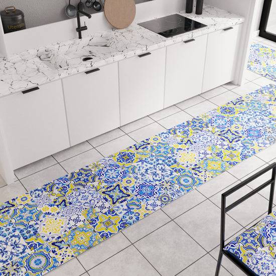 PETTI Tappeto Cucina Antiscivolo moderno Passatoia Cucina lavabile Vietri 02 Blu Promozione Limitata