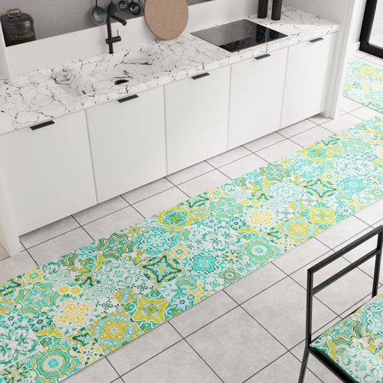 PETTI Tappeto Cucina Antiscivolo moderno Passatoia Cucina lavabile Vietri 02 Verde Acqua Prezzo Ridotto