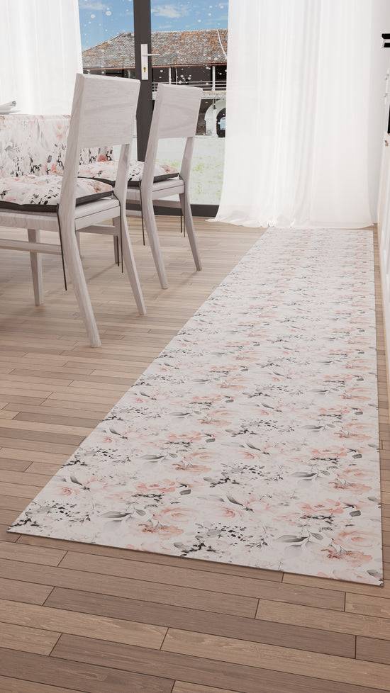 PETTI Tappeto Cucina Antiscivolo Passatoia Cucina lavabile, Floreale-17 Bianco Negozio