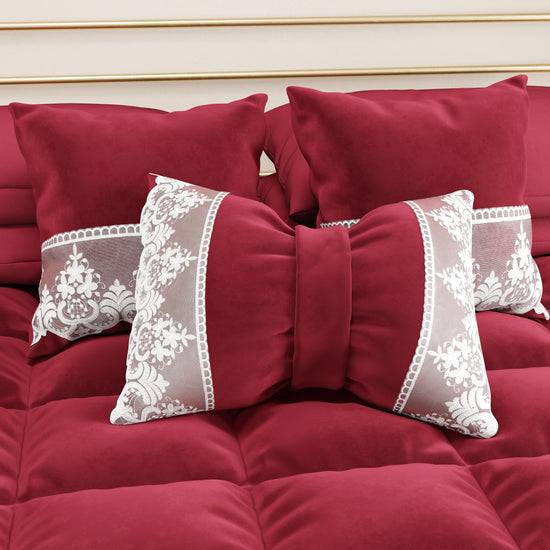 PETTI Cuscino Arredo Fiocco in Velluto e Balza con Pizzo Rebrodè 40x50 cm, Cuscino divano Bordeaux By Sissy 50% di sconto con spedizione gratuita