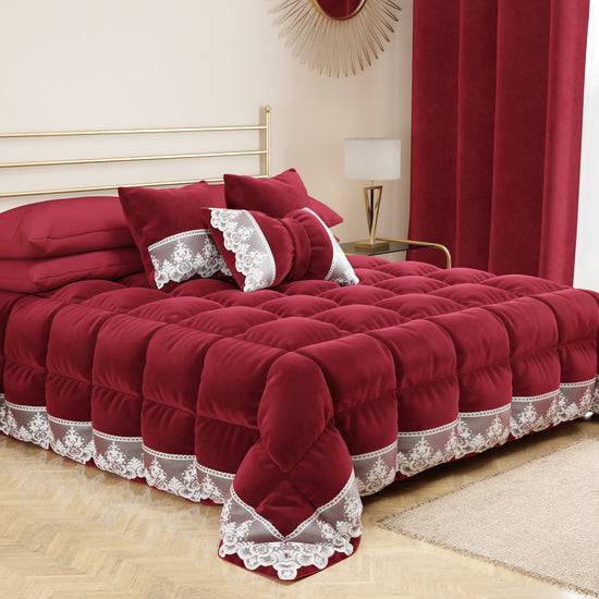 PETTI Cuscino Arredo Fiocco in Velluto e Balza con Pizzo Rebrodè 40x50 cm, Cuscino divano Bordeaux By Sissy 50% di sconto con spedizione gratuita