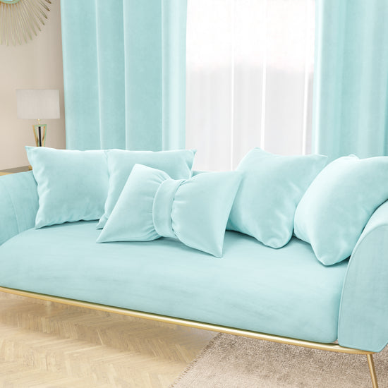 PETTI Cuscino Arredo Fiocco in Velluto 40x50 cm, Cuscino divano Celeste Limitato a 3 giorni