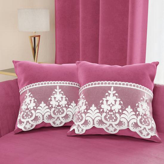 PETTI Cuscini Arredo in Velluto e Balza con Pizzo Rebrodè 2pz, Cuscini divano Fucsia By Sissy 2025