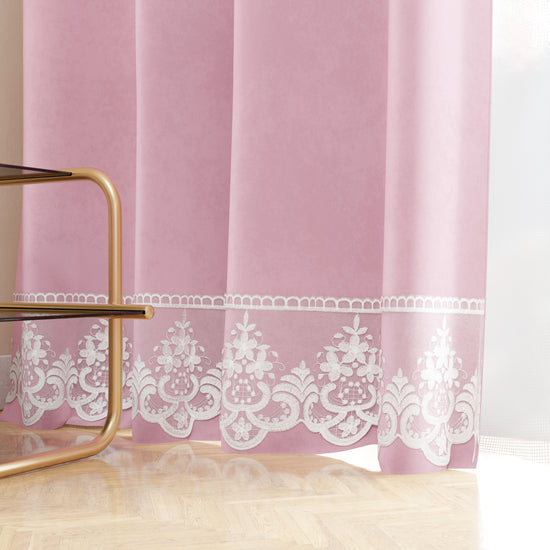 PETTI Tenda a Pannello in Velluto per Interni con Anelli e Pizzo Rebrodè, 140x280 cm, Rosa by Sissy Offerta San Valentino