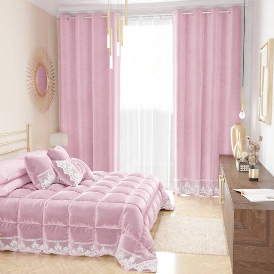 PETTI Tenda a Pannello in Velluto per Interni con Anelli e Pizzo Rebrodè, 140x280 cm, Rosa by Sissy Offerta San Valentino