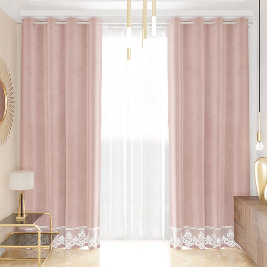 PETTI Tenda a Pannello in Velluto per Interni con Anelli e Pizzo Rebrodè, 140x280 cm, Cipria by Sissy Smaltimento dello stoccaggio