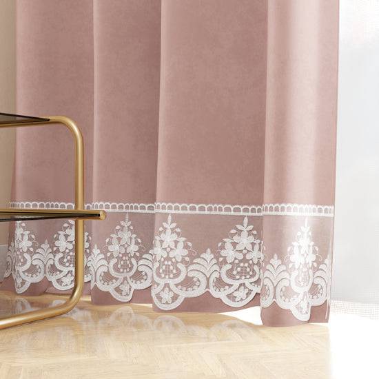 PETTI Tenda a Pannello in Velluto per Interni con Anelli e Pizzo Rebrodè, 140x280 cm, Cipria by Sissy Smaltimento dello stoccaggio